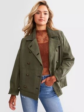Free People Viva Surplus Corduroy Trim Olive Green Jacket XL